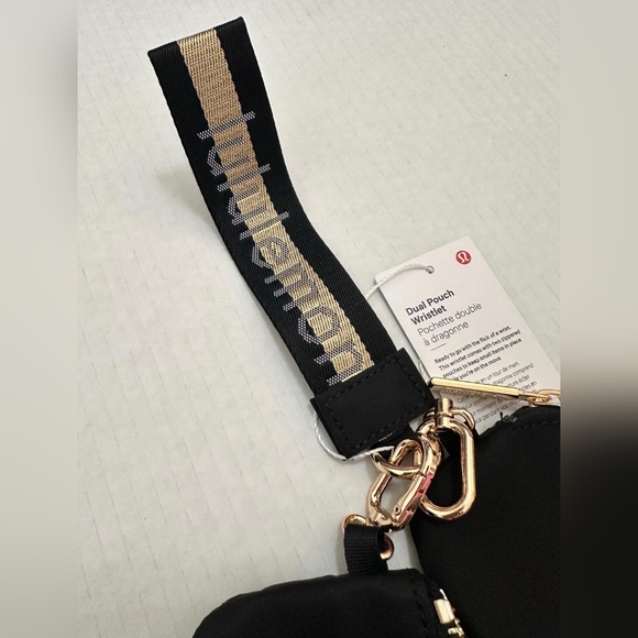 lululemon athletica Dual Pouch Keychain Black Wristlet with Gold - Picture 5 of 8